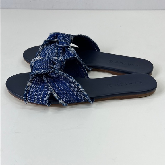 New Rothy’s The Knot Blue Frayed Slip On Sandals Size 7.5 - Picture 2 of 5